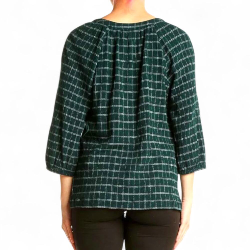 J Jill Blouse Green Plaid Button Front Relaxed Fit 3/4 Sleeve Top Womens Small - Picture 3 of 13
